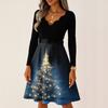Women's Casual Fashion V Neck Long Sleeve Christmas Printed Party Vintage Long Dresses