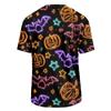 Men Casual Corduroy Short Sleeve Lightweight Breathable Round Neck Top Halloween Pattern Printed Shirt