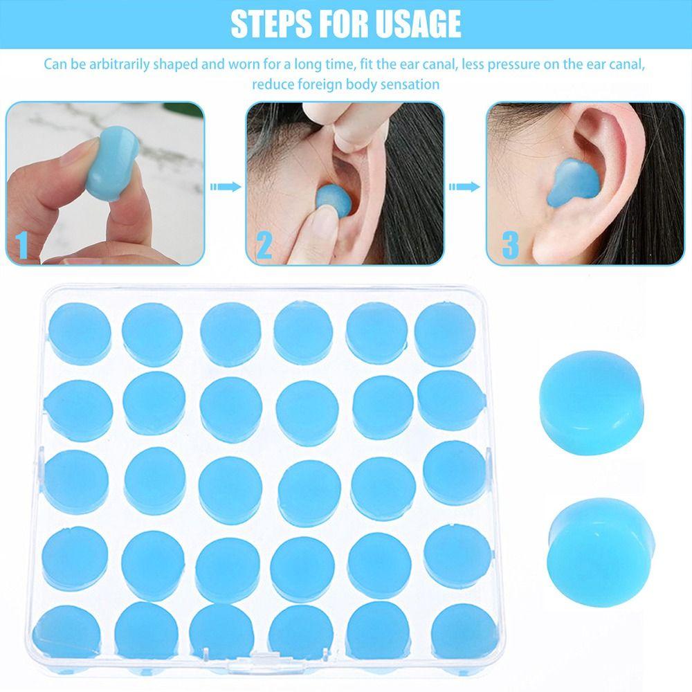 30Pcs Flexible Noise Reduction Earplugs Silicone Sound Insulation Earplug  for Sleeping Swimming
