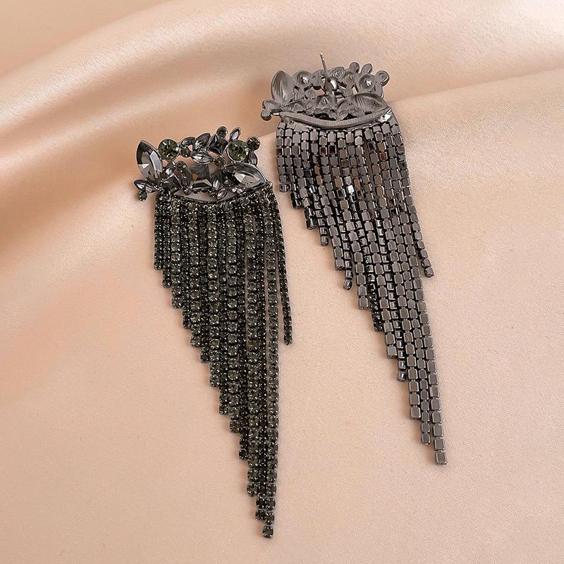 Elegant Long Tassel Diamond Earrings - Luxurious European & American Style Earrings for Women