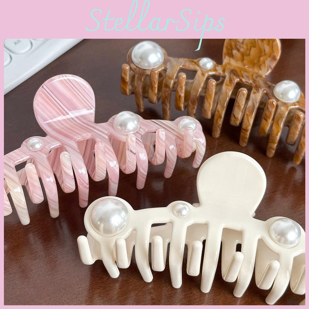 Large Extra Fashionable Pearl Inlaid Acetate Hair Clip Versatile Claw For Effortless Style