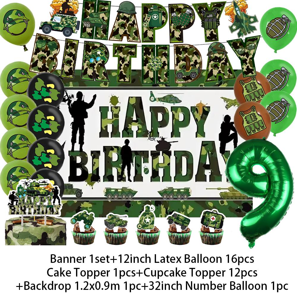 Militär Armee Thema Jungen Geburtstagsparty Dekorationen Camouflage Soldat Flugzeug Panzer Hintergrund Cartoon Luftballon Banner Kinderspielzeug Geschenk