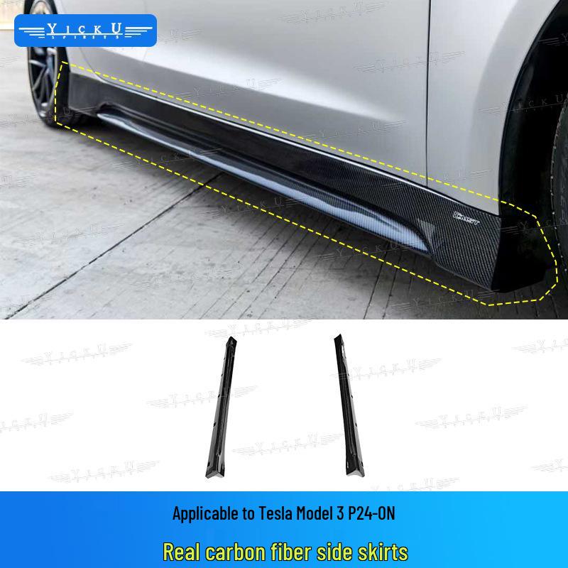 Upgrade your Tesla Model 3 P with CMST carbon fiber front lip with lights, rear lip, air intakes, and side skirts.