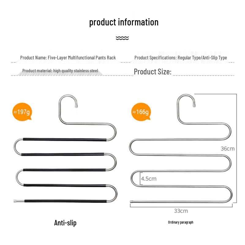 Shou Li Zhan Shen Stainless Steel S-Type Multi-Layer Pants Hangers (5-Pack)