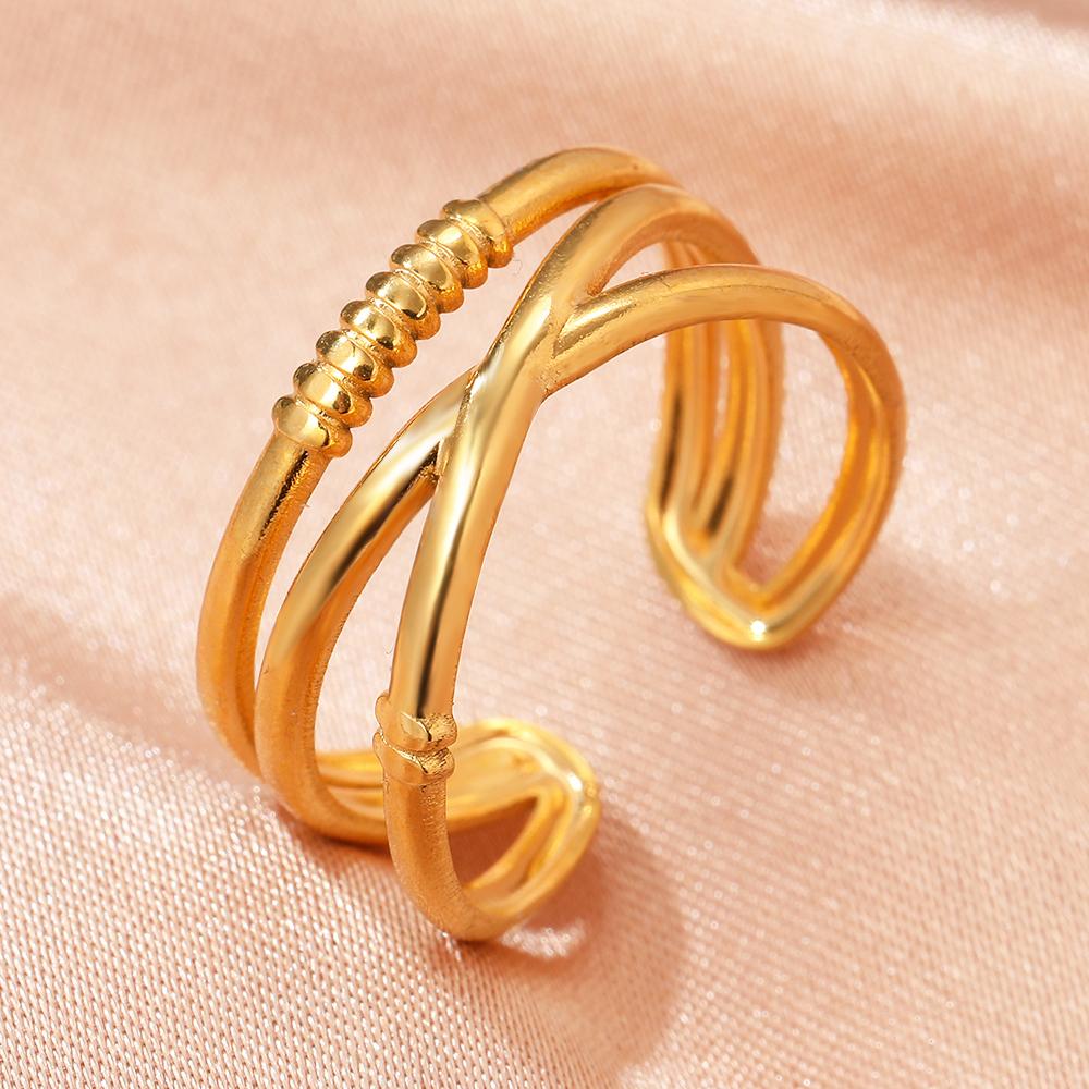 

Stainless Steel Rings Vintage Geometric Hollow Adjustable Open Ring Fashion Statement Sun Rings For Women Zircon Banquet Gifts