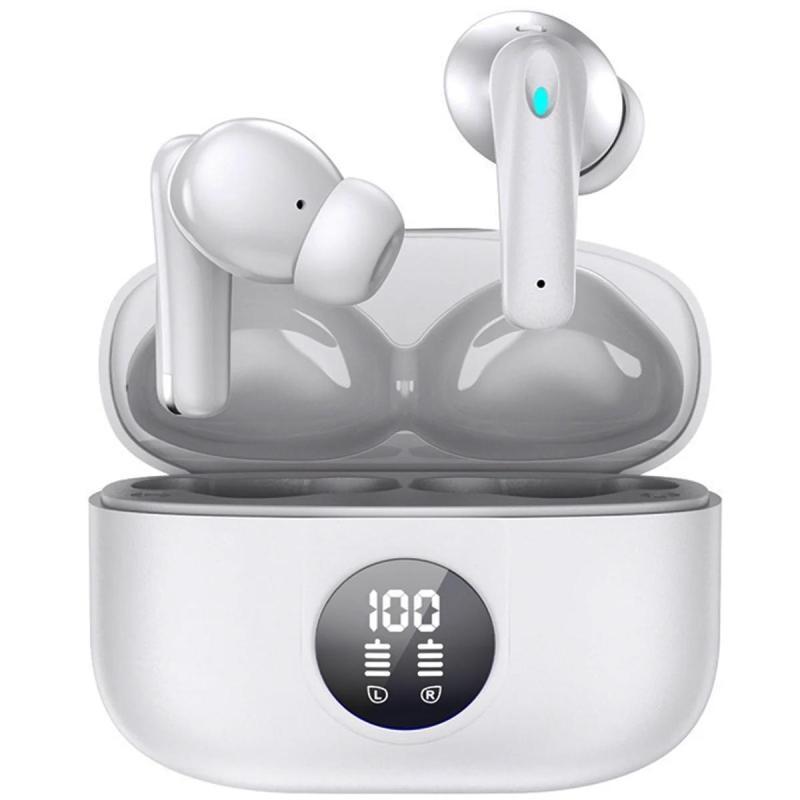 

Беспроводные наушники Bluetooth-гарнитура Срок службы батареи 60 часов с шумоподавлением Встроенный микрофон IPX7 водонепроницаемые наушники 5.3 Стереонаушники белый