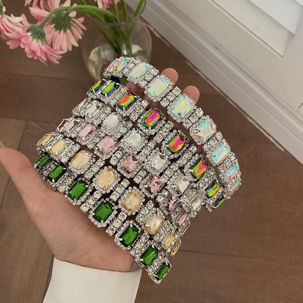Multicolor Gem Full Rhinestone Headbands Square Rhinestone Shiny Baroque Tiara Luxury Multi-purpose Crystal Hair Hoops