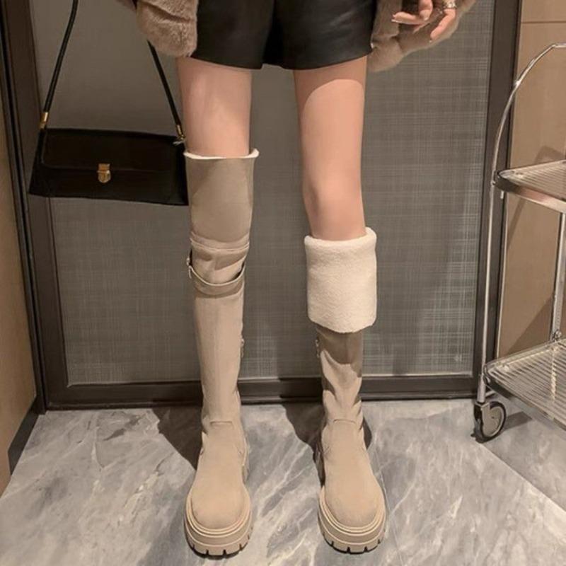 Women's Over-Knee High Boots Thick Bottom Large Tube Wrap High Boots Autumn Winter New Style Korean Version round Toe Rubber Sol
