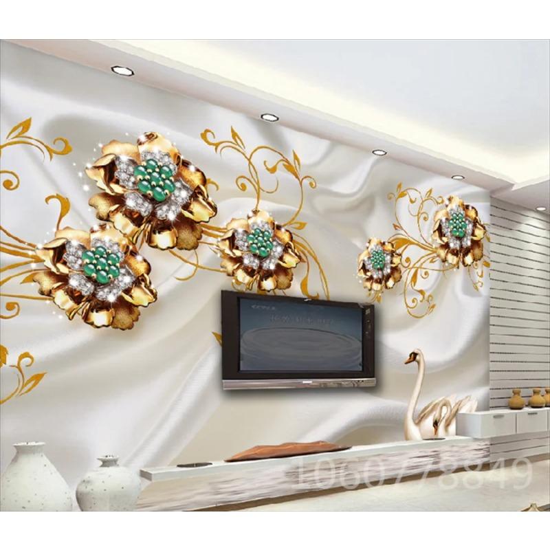 

Wallpaper 3d European Fashion Golden Jewelry Flowers Mural Luxury Living Room Tv Background Wall Home Mural 200 cm(W) x 140 cm(H)
