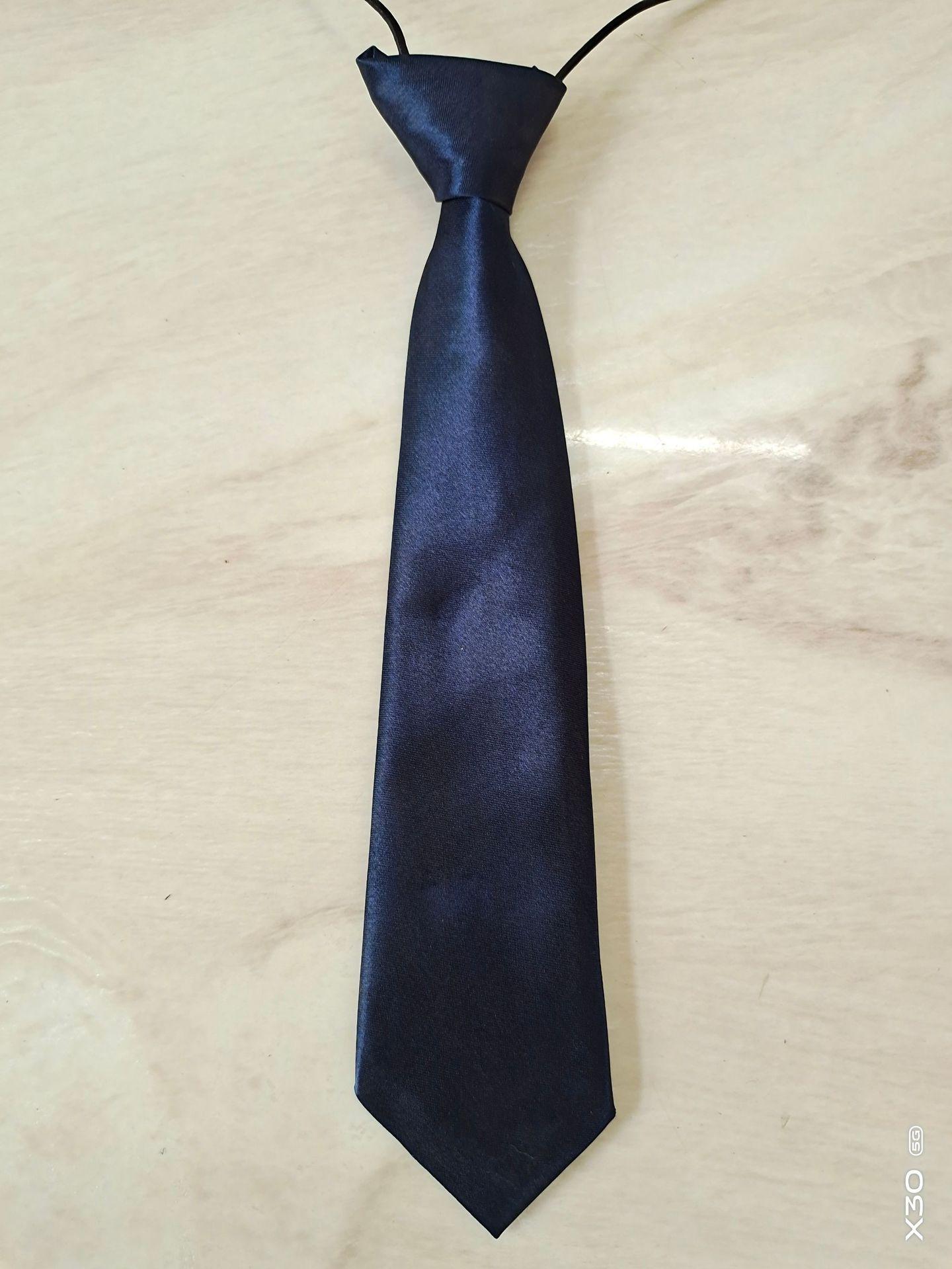 28 см Детский галстук Яркий однотонный Резинка Однотонный галстук Однотонный детский галстук Студенческий галстук Атласный галстук темно-синий