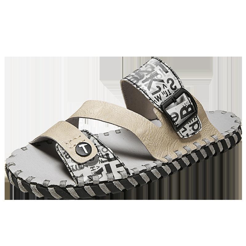 Sandals men's summer Internet celebrity leather sandals men's beach shoes outdoor driving slippers cool slippers men's tide