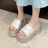 Fashion 7.5CM Fashion Platform High Slippers Women Open Toe Wedges Sandals Summer Soft Slipper Indoor Outdoor Leisure Beach Shoes Black