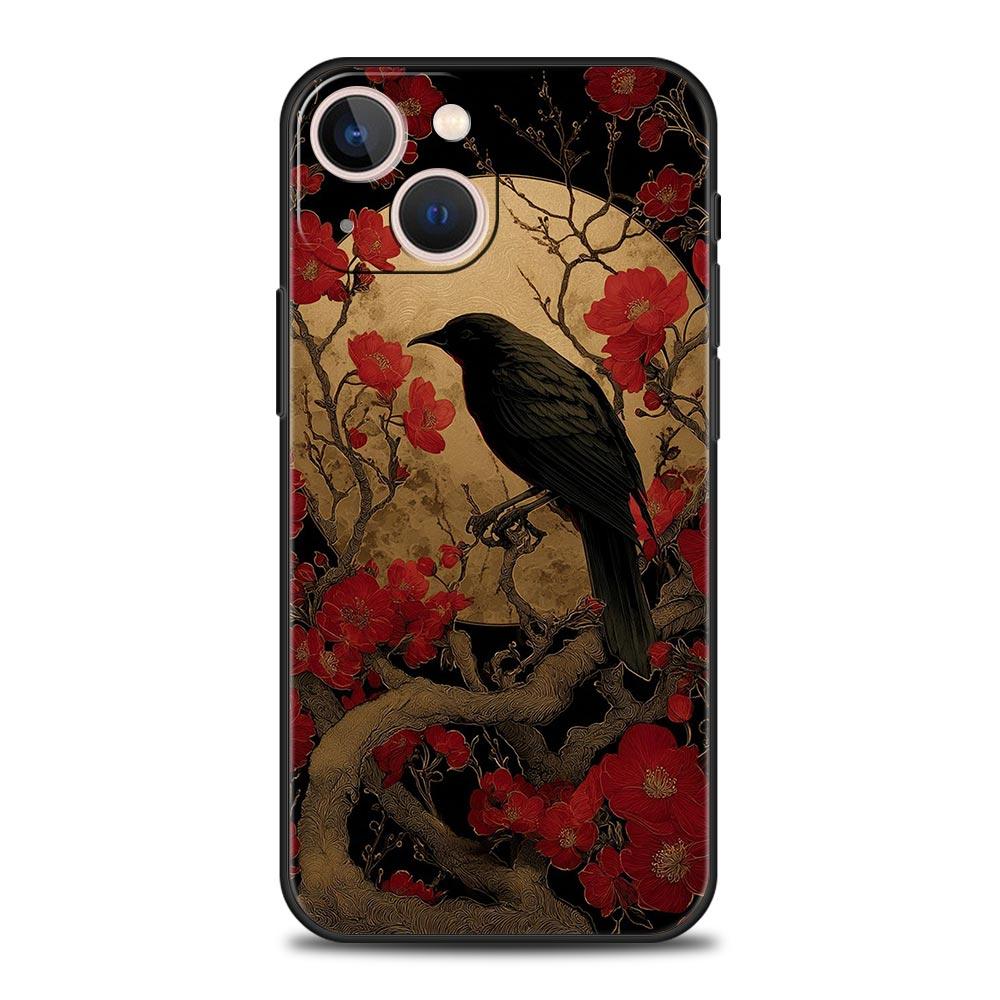 Black Raven Phone Case Cover for iPhone 17 16 15 14 13 12 11 Pro Max 17 Air Plus Shockproof Soft TPU Shell Fundas Capa Coque Bag