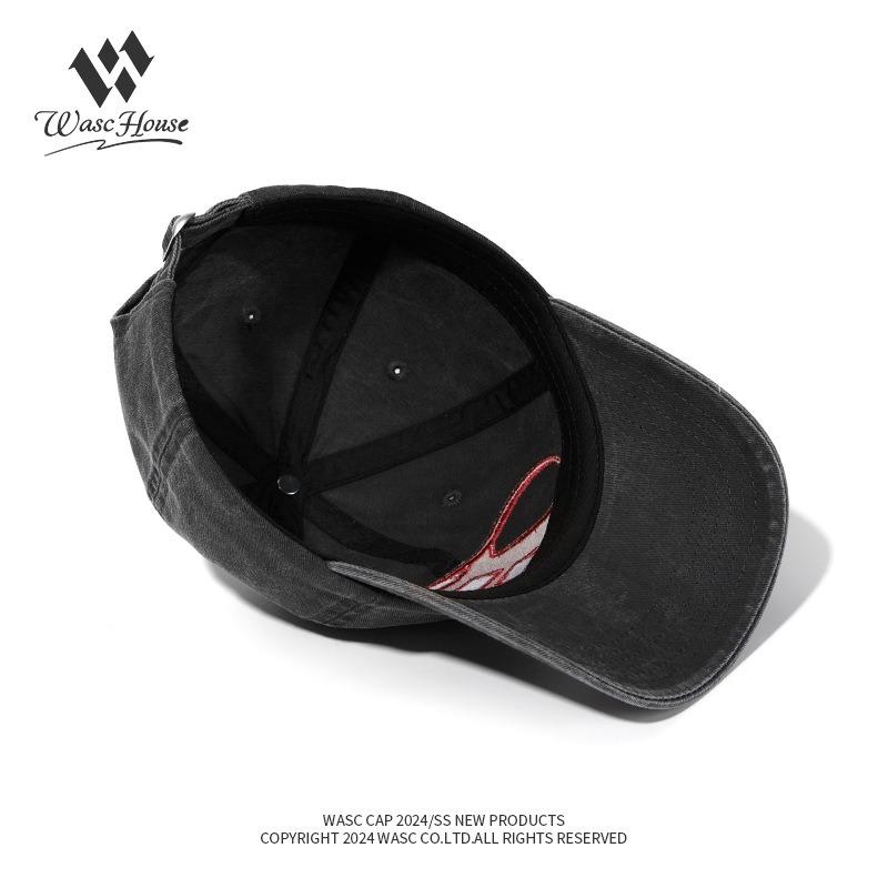 Letter embroidery washed soft top baseball cap couple trendy brim print old retro cap