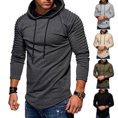 solid pleated sleeve patch detail long fleece hoodie