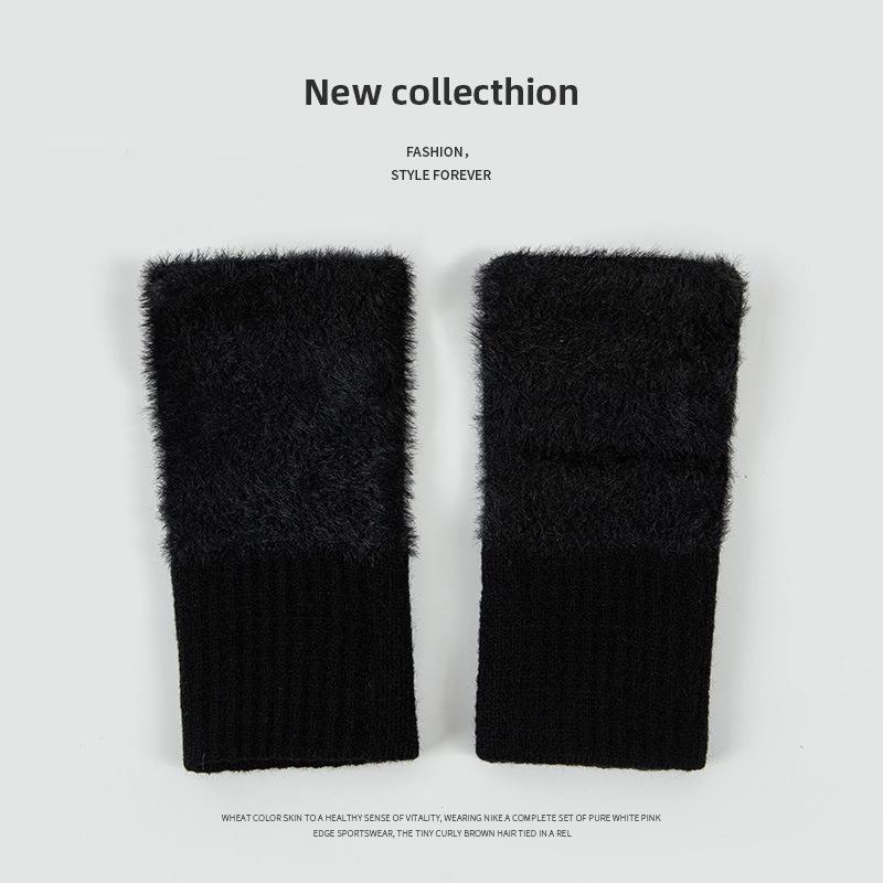 Plush Fingerless Knit Gloves – Warm, Versatile Winter Wear for Students and Office Use