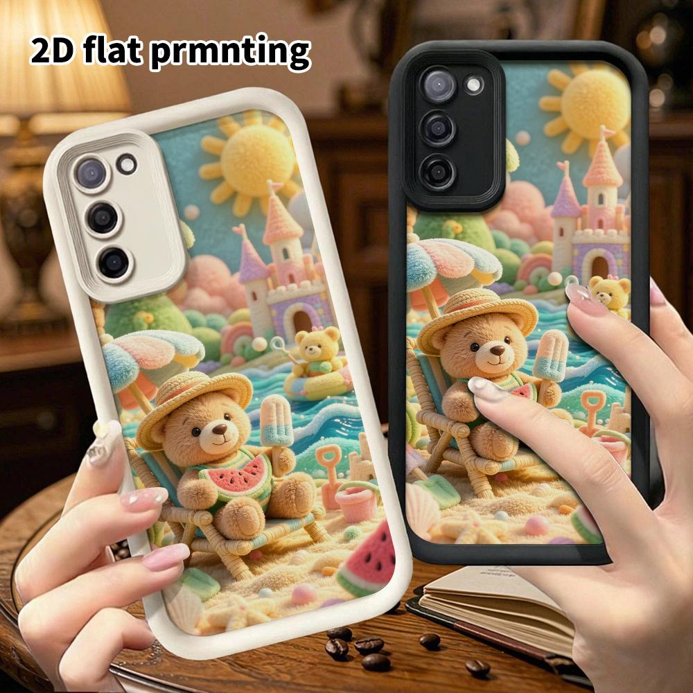 Phone case: 2D flat, suitable for Samsung Galaxy A34 A35 M05 M06 S20 S22 S21 FE Plus 5G protective cases, summer beach little bear, perfect holiday gi