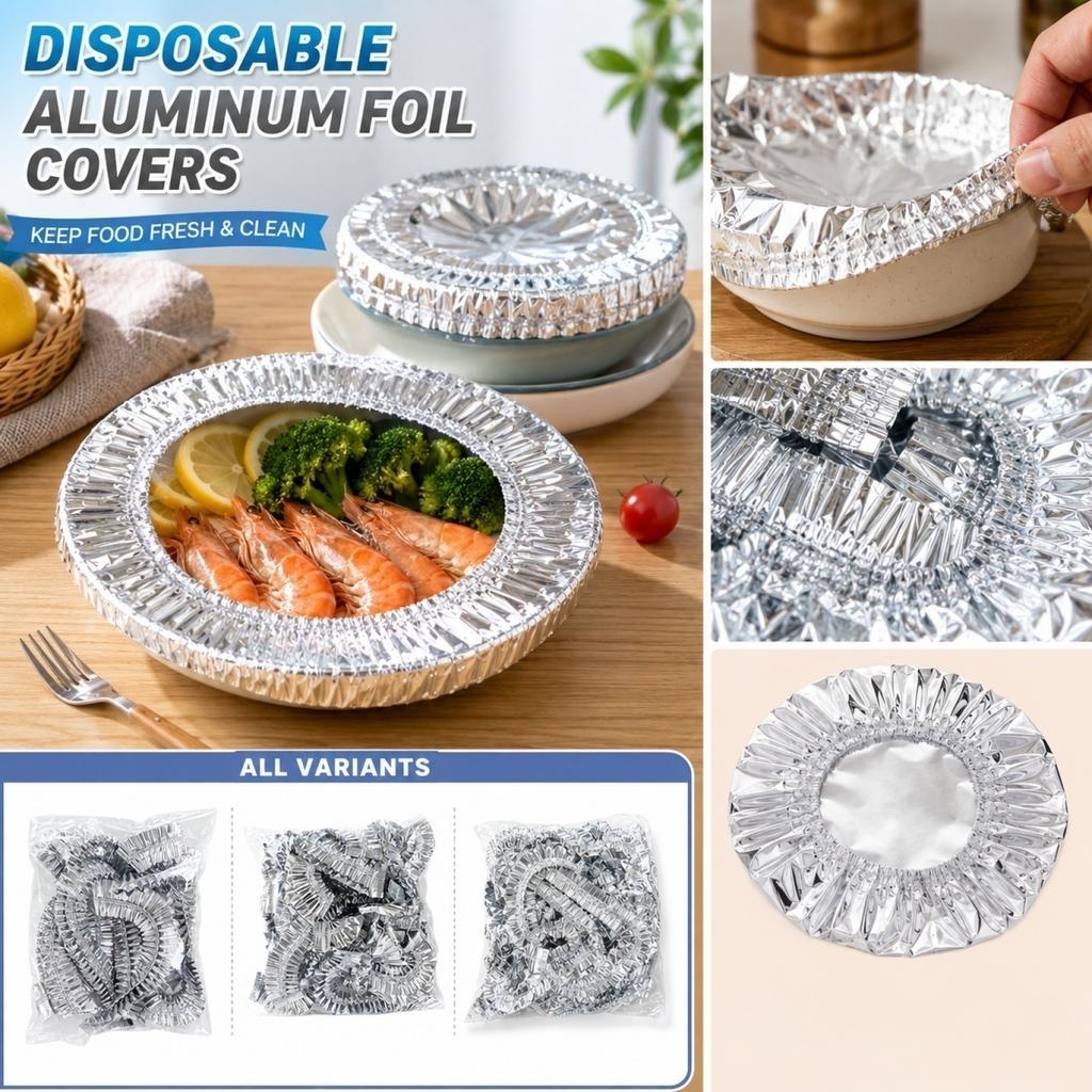 Set di Coperchi Alimentari in Foglio di Alluminio Usa e Getta Involucri Flessibili per Conservazione e Preservazione degli Alimenti Adatti a Varie Dimensioni e Forme di Contenitori