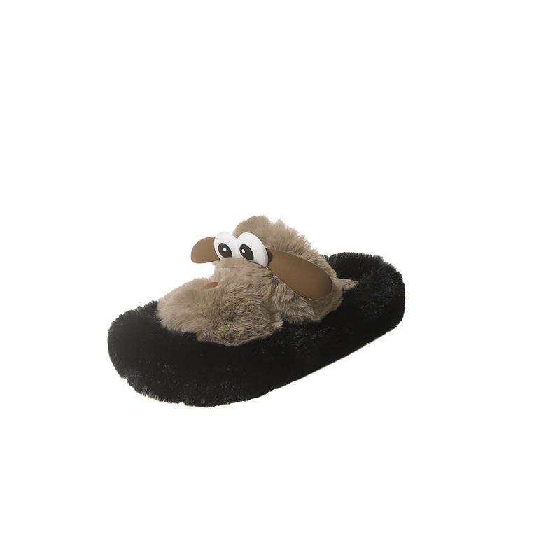 Internet celebrity cartoon cute big-eyed dog fluffy slippers female 2025 autumn and winter new thick-bottomed versatile comfortable one-word cotton m