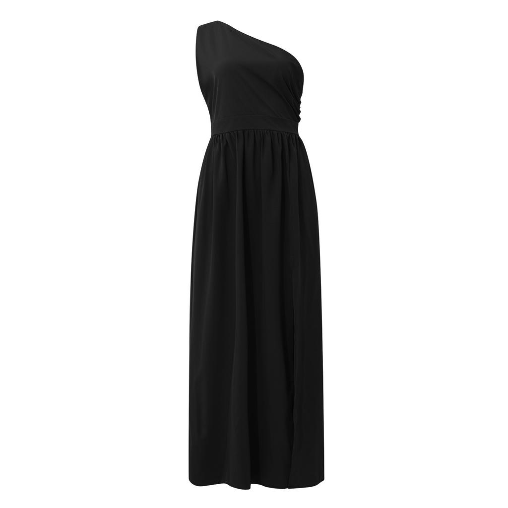 Womens One Shoulder Hollow Out Halter Neck High Waist Slit Maxi Dress Elegant Long Evening Gown