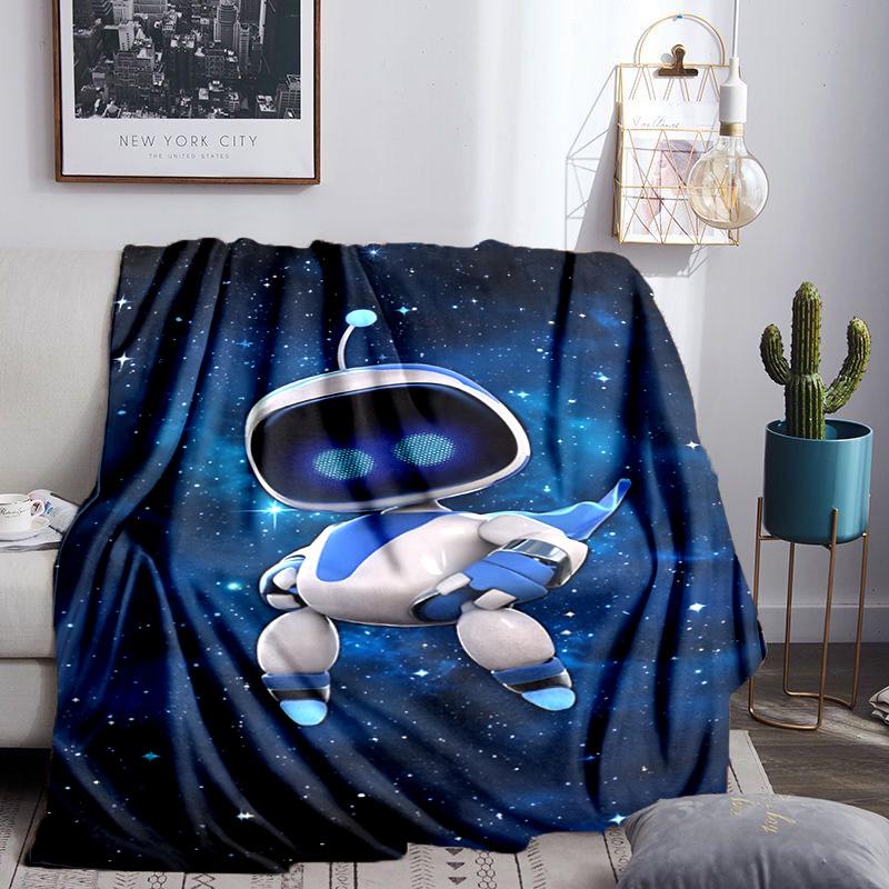 Space Adventure Robot Throws Blanket Flannel Blankets Plush for Couch Bed Gifts for Men Women Travel picnic blanket Christmas fan gifts