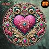 2D Flat Metal Tin Sign Valentine's Day Decor Happy Valentine's Day with Floral Wreath Pink Hearts Golden Swirls Durable Iron Wall Art Home Living Room
