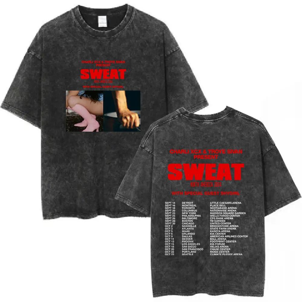 Charli Xcx Brat Arena Tour Washed T Shirts Men Women Fashion Pop Music Tshirts Cotton Vintage Tshirt Oversized Streetwear