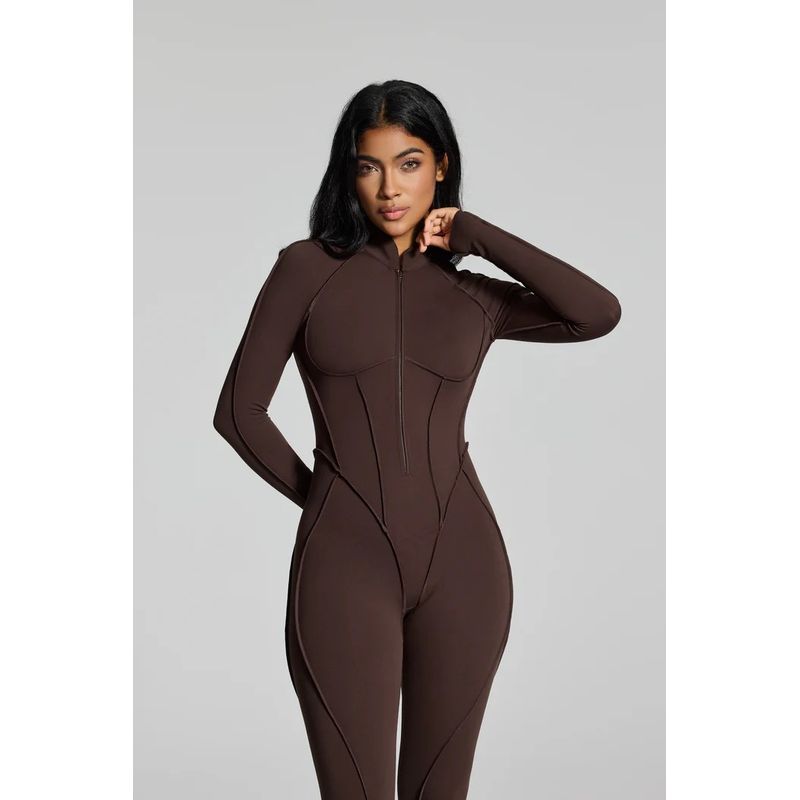BetterMe Same Style Sexy Silm Jumpsuit Long Sleeves Zipper Tight Jumpsuit One-Piece Fitness Suit with Chest Pad