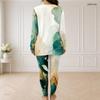 Women Plus Size Half Zip Long Sleeve Marble Print Long Top And Fitted Pants Two Piece Set