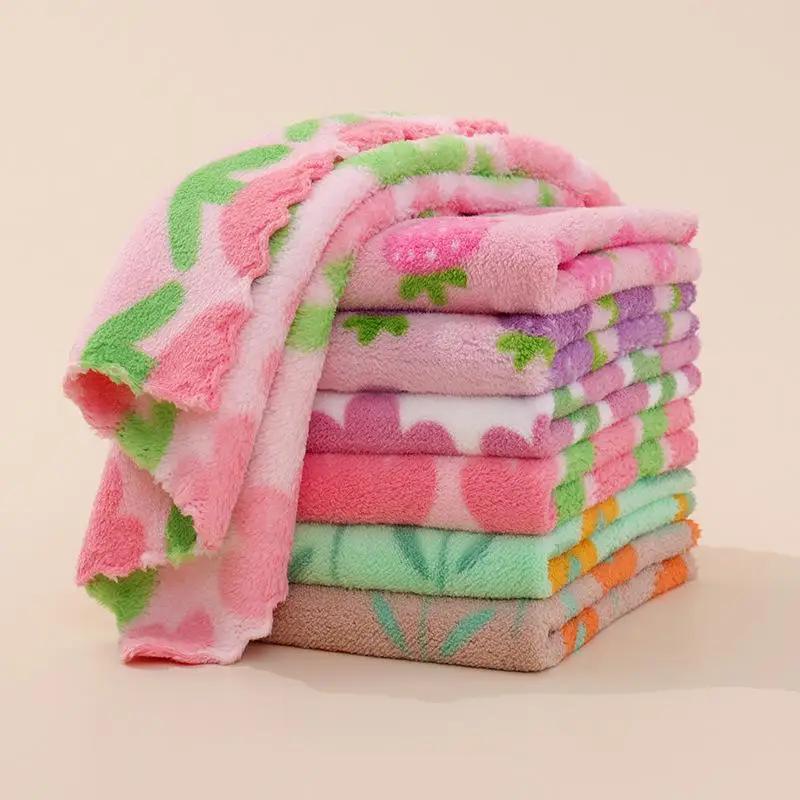 4pcs Kitchen Cleaning Cloths Soft Absorbent Dishcloth Coral Fleece Sunflower Wiping Towel Rags Household Cleaning Cloth 30X30CM