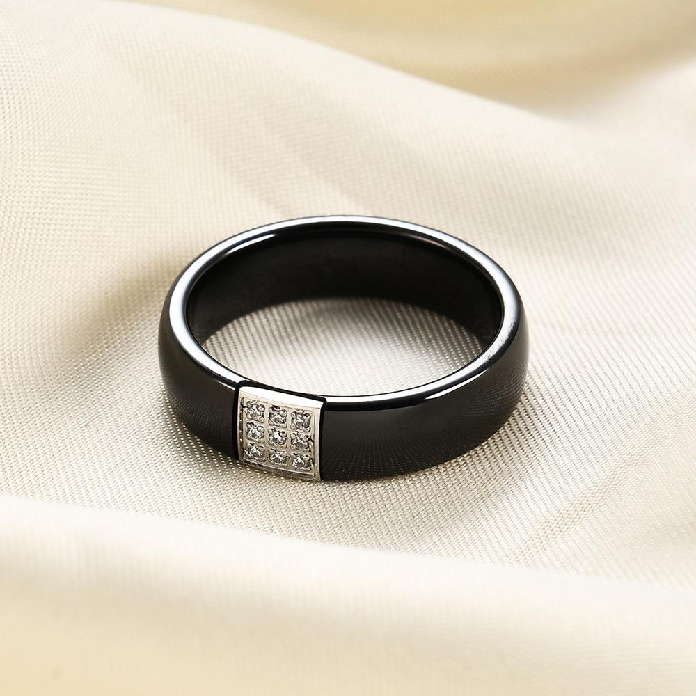 New 6mm Classic Squar Ceramic AAA Cubic Zirconia Ring for Women Fashion Jewelry Black White Ceramic Wedding Band Ring