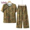 YUZHAOLIN Women's Mid-Aged Chinese Retro Button Summer Top & Pants Set