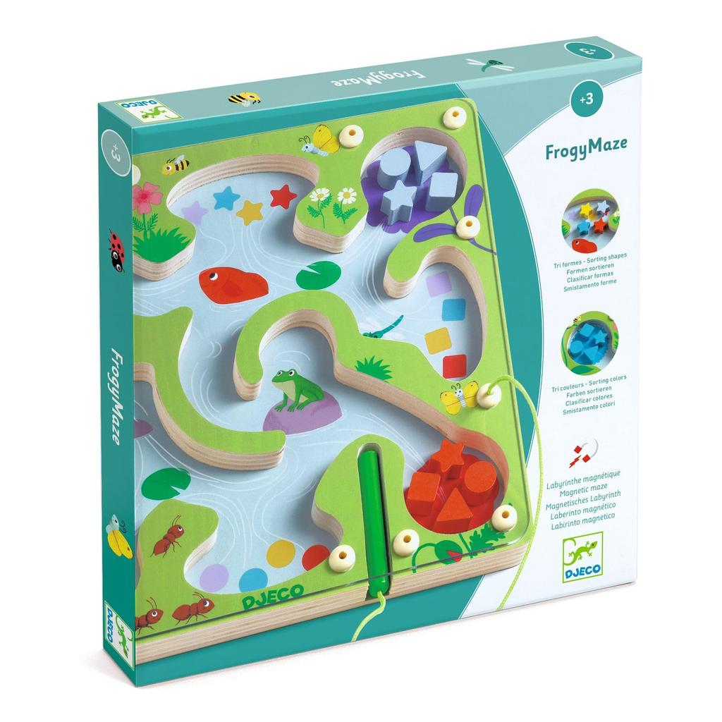DJECO Froggy Maze Board Tabletop Educational Ages Preschool Entry Sports Autumn Evenings Game, Game, Maze, Toy, Wooden, 2, 3, 4, Boys, Girls,