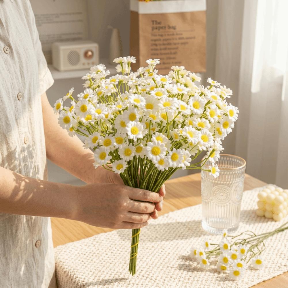 60heads Artificial Daisy Flowers Small Long Branch Daisy Fake Flower Bouquet Artificial Fade-Resistant Silk Fake Flower DIY Vase