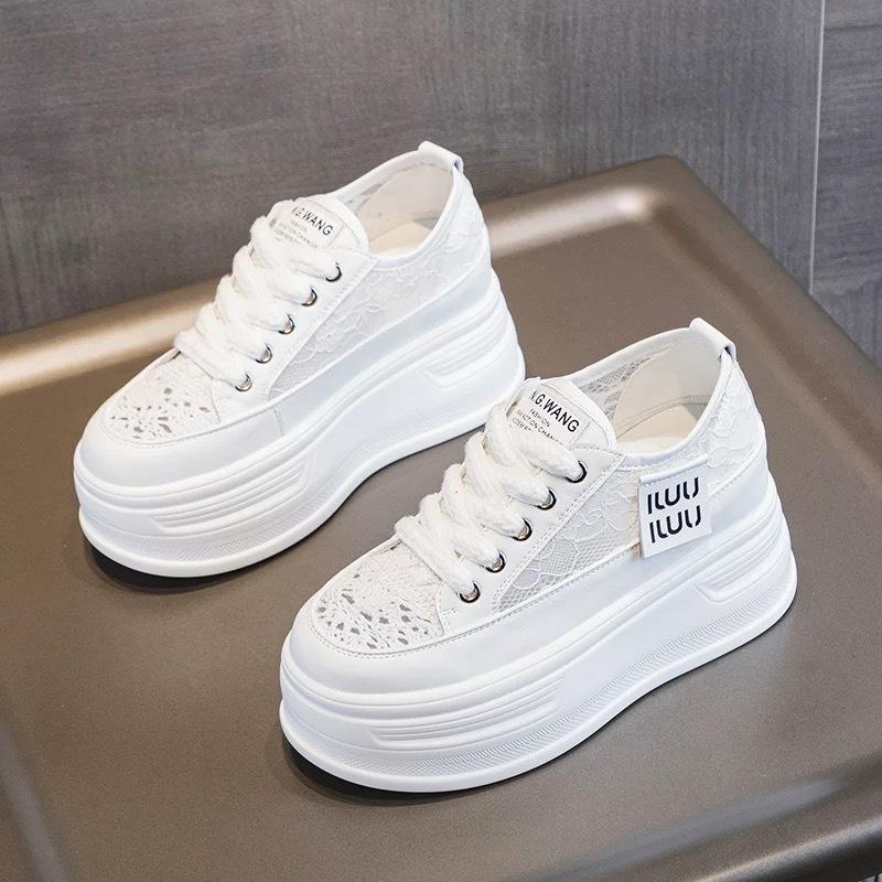 Muffin Net Shoes Women's Mesh Surface Hollowed Out, Light and Thin Autumn New Thick-soled Lace Inner Height Increase Women