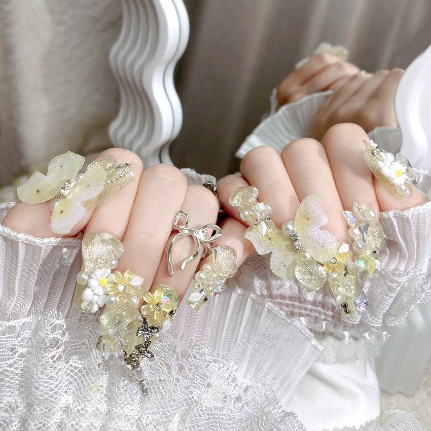 Medium Coffin Press on Nails with Rhinestones Designs Reusable Full Cover Glue on Fake Nails Press ons Artificial False Nails Stick on Nails for Women