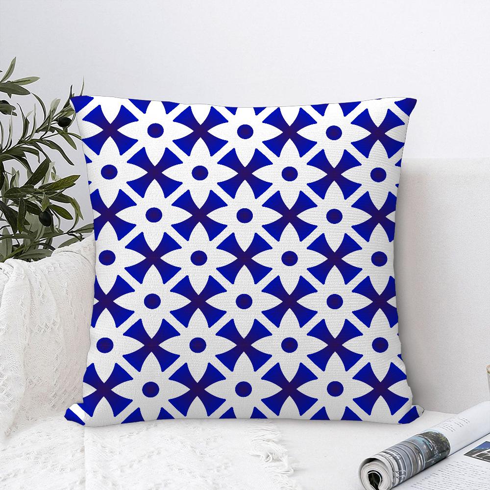 

Blue and White Geometric Pillow Case Plush Fabric Soft Pillowcase Double Sided Print Sofa Cushion Cover Throw Pillow Cover 16x16Inch