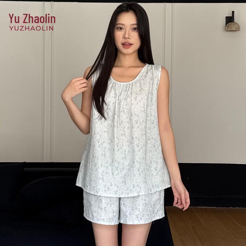 YUZHAOLIN Women s Sweet Floral Sleeveless Pajama Set M