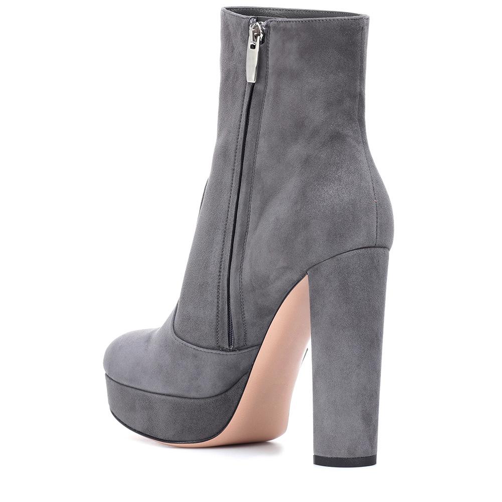 Suede Ankle Boots For Women High Chunky Heel With Platform Side Zipper Stylish Autumn/Winter Shoe Trendy Comfortable