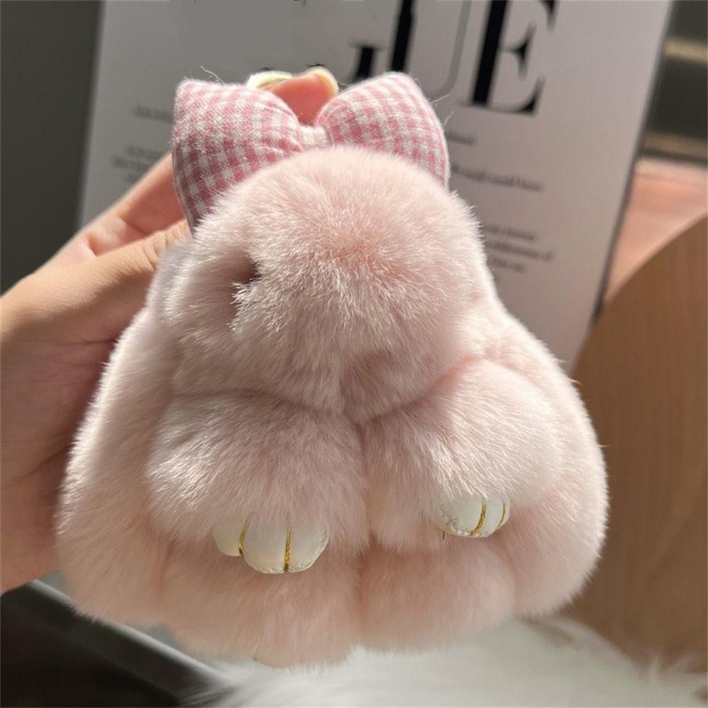 Hair Bow Bunny Keychain Pompoms Plush Rabbit Key Ring Rabbit Fur Keychain  Jewelry Gifts