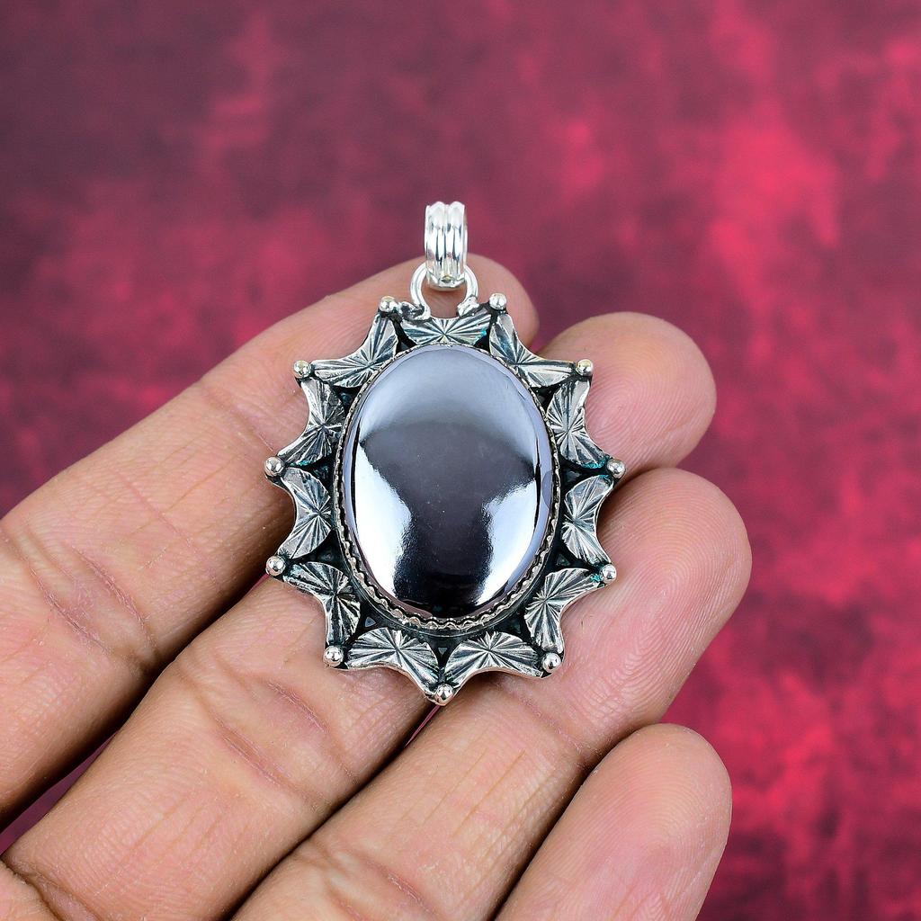 Pingente de Shungite, Joia de Pedra Preciosa de Prata Esterlina Sólida 925, Pingente Feito à Mão, Para Ação de Graças