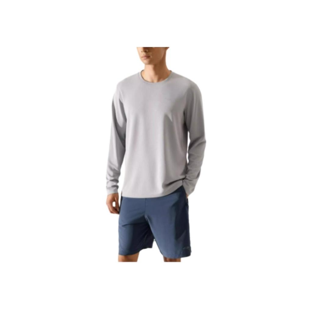 Anta Running Series Solid Color Crew Neck Long Sleeve T-Shirt Men Tops Pigeon-Gray 952435405-3