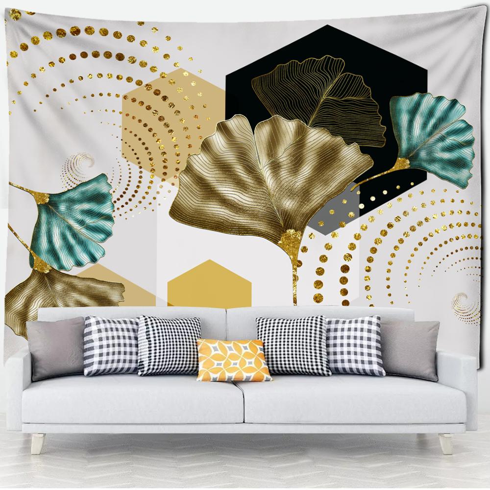 

Простая мраморная линия гобелен с листьями гинкго настенный гобелен бохо психоделический спальня гостиная домашний декор 95x70cm