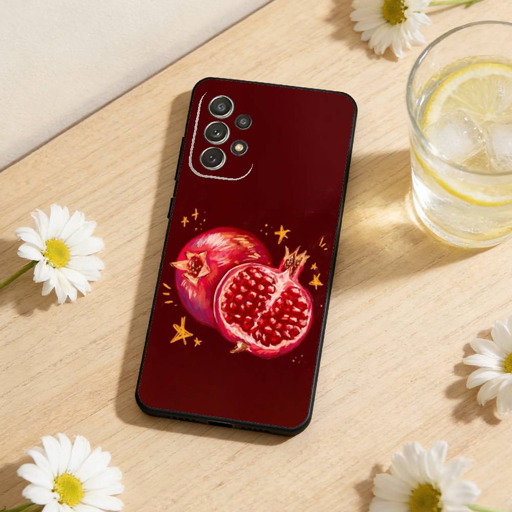 Fruit Pomegranate Painting Phone Case For Samsung S26,S25,S24,S21,S22,S23,S30,Ultra,S20,Plus,Others Soft Black Cover