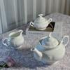 French Retro Relief Coffee Pot Pure White Bone China Teapot Sugar Bowl Milk Jug Ceramic Large Capacity Kettle Home Drinkware