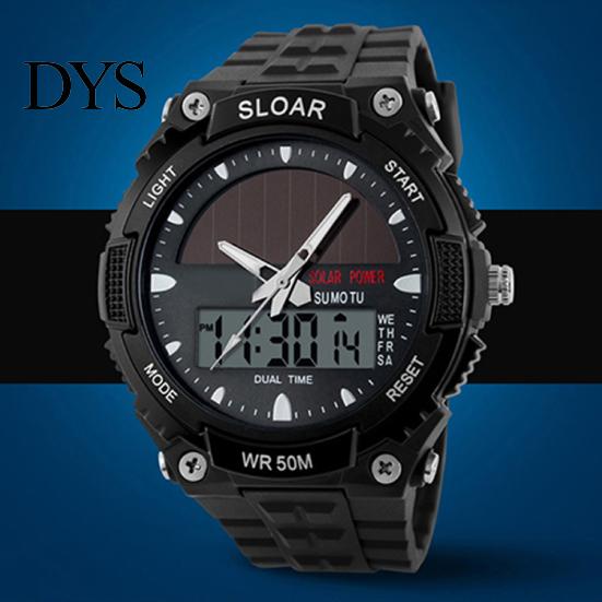 Men Watch Solar Powered Alarm ABS Water Resistant Waterproof Digital Analog for Sports