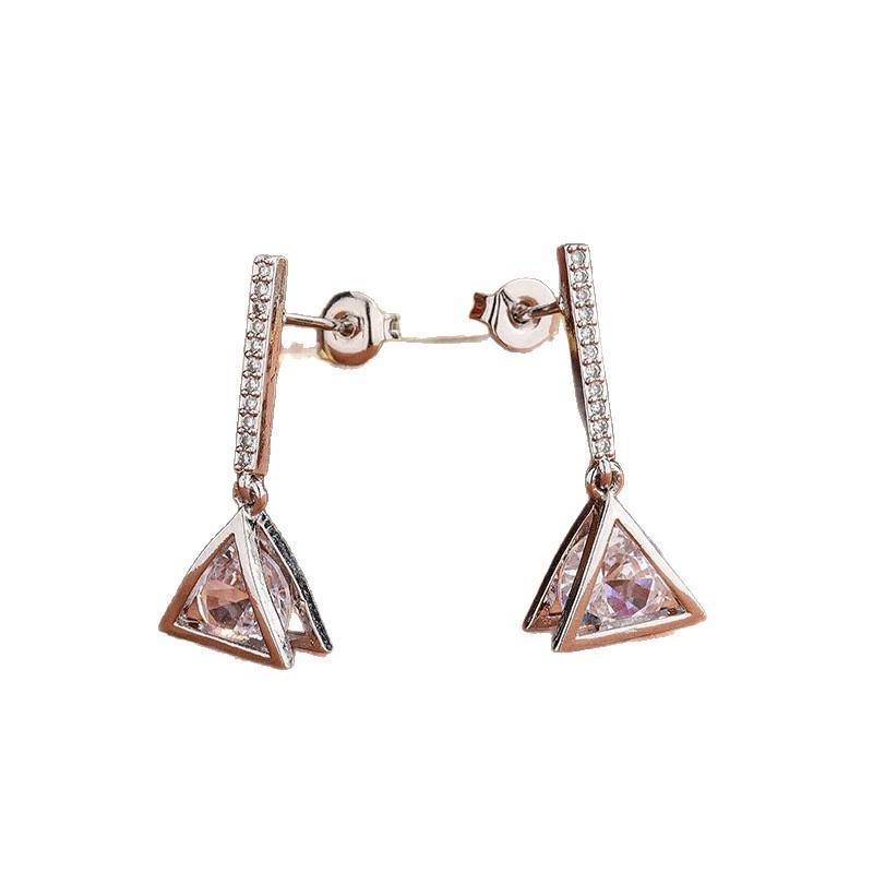 New Solid Sterling Silver Drop Earrings Geometry Fashion AAA Zircon for Women Exquisite Accessories Wedding