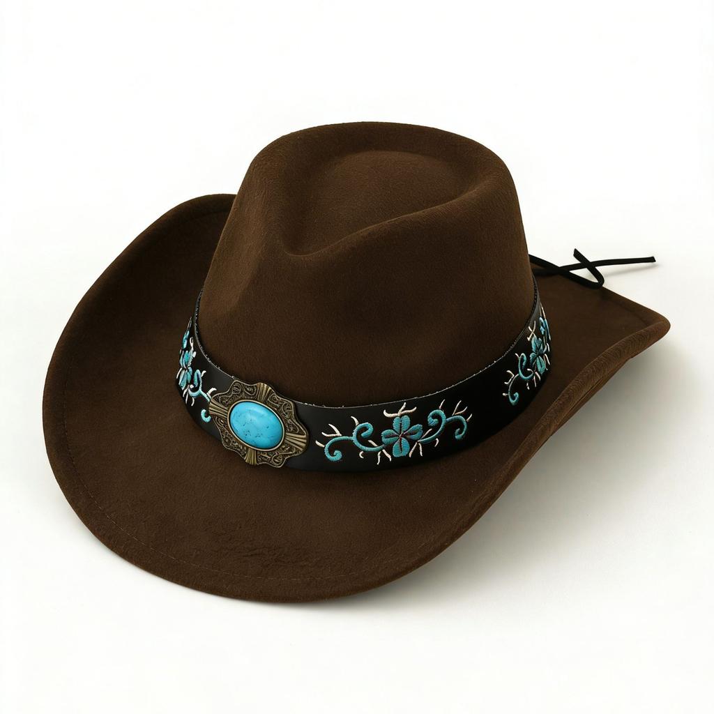 Felt Western Cowboy Hat Fashion Big Head Circumference Hat Big Brim Belt Decoration Ethnic Style Jazz Top Hat