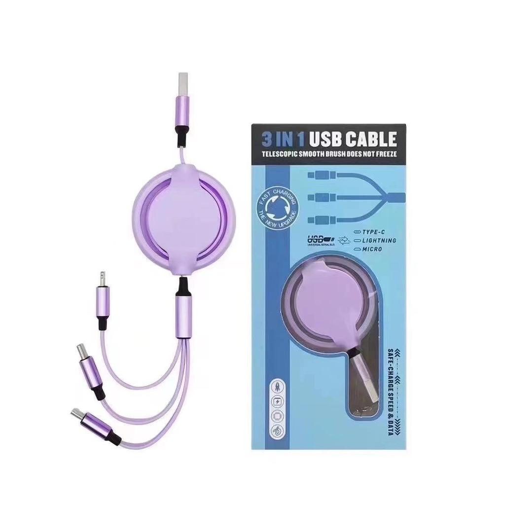100W Retractable 3-in-1 Fast Charging Cable with Custom Logo