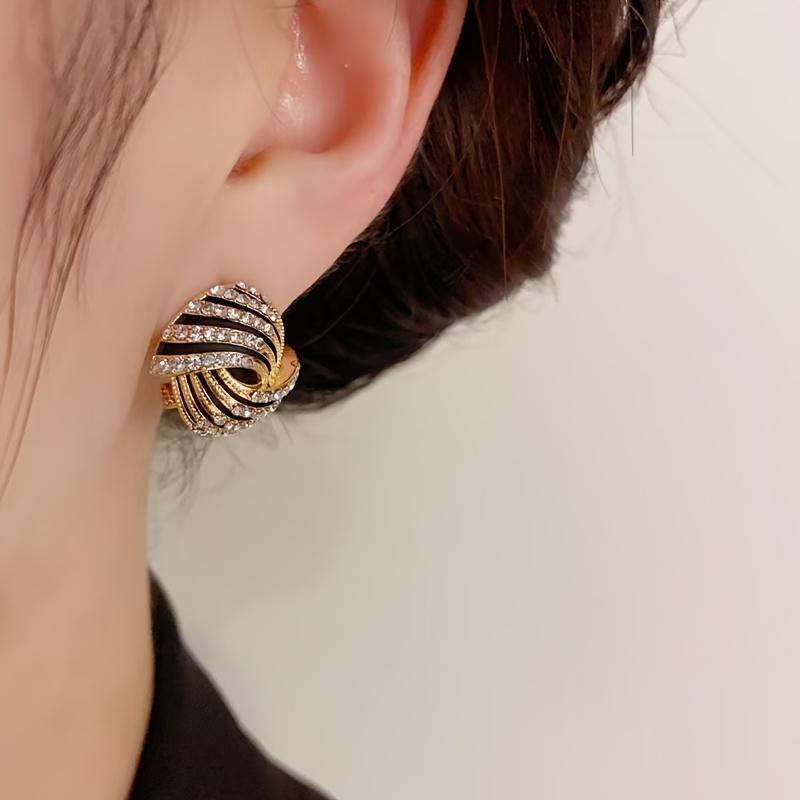 Elegant Vintage Zinc Alloy Stud Earrings with Stainless Steel Post, Geometric Square Design with Rhinestone Accents, Classic Luxury Jewelry for Women